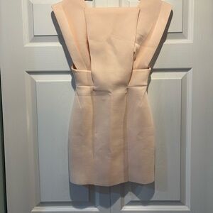 ASOS pale pink unique cocktail minidress raw edge sleeveless bodycon size 4